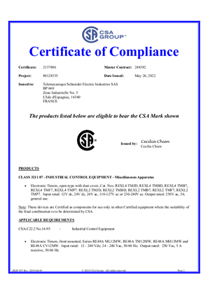 CSA Certificate RM17, RM22, RM35, RM8487